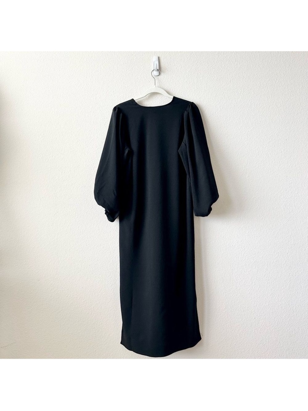 NWT Ganni Heavy Crepe Ballon Sleeve Dress in Black Size 42 US 10 - Picture 4 of 8